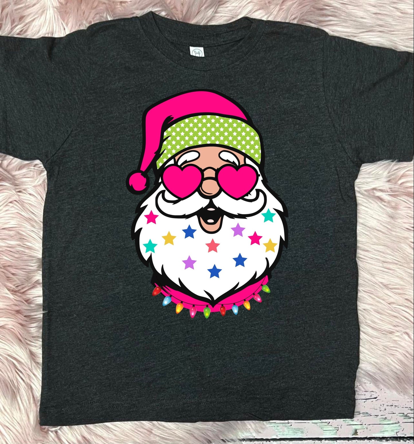 *DTF* Santa Pink Stars Dark Grey Tee