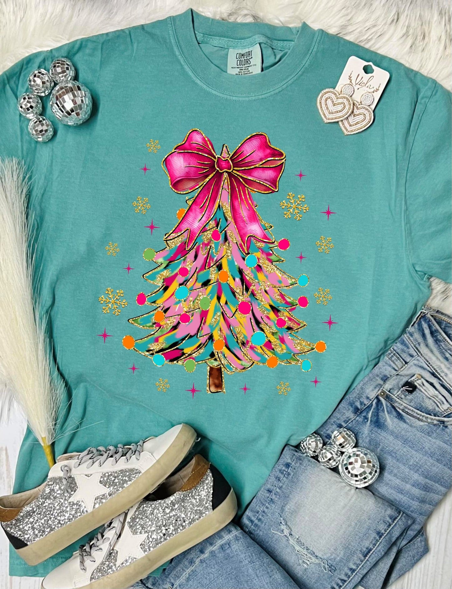 *DTF* Neon Colored Christmas Tree Seafoam Comfort Color