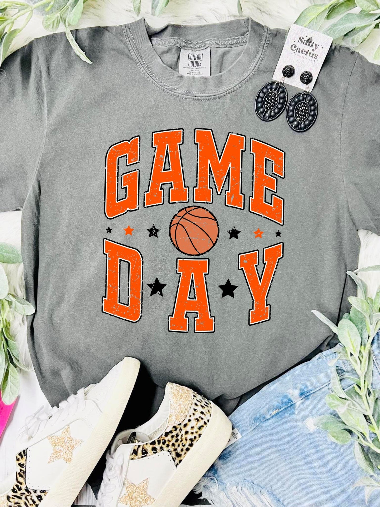 *DTF* Game Day Basketball Colored Stars Grey Comfort Colors