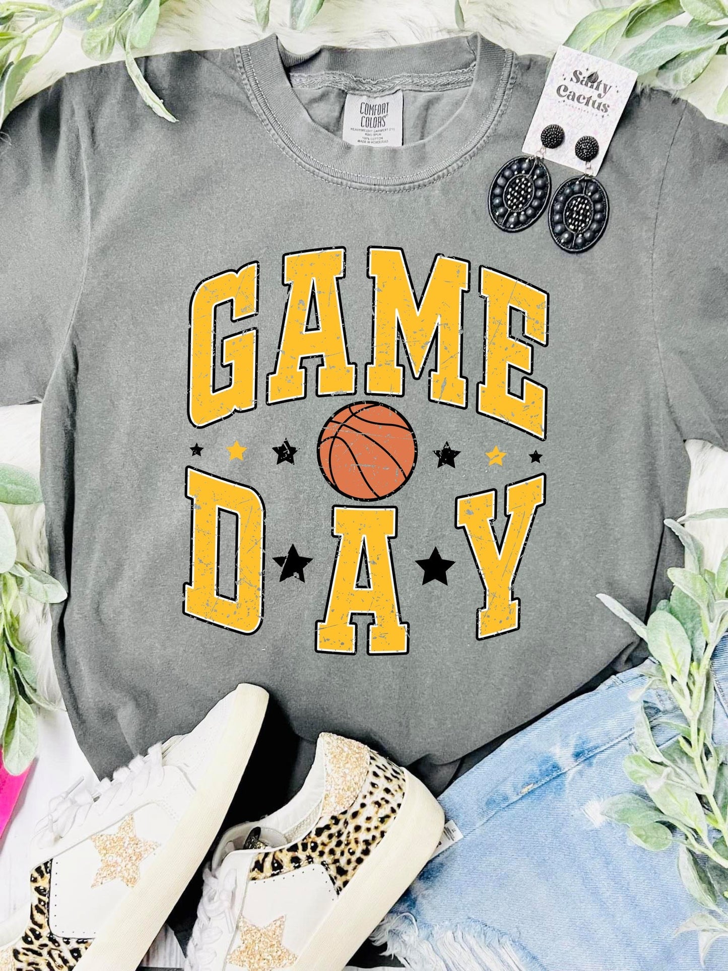 *DTF* Game Day Basketball Colored Stars Grey Comfort Colors