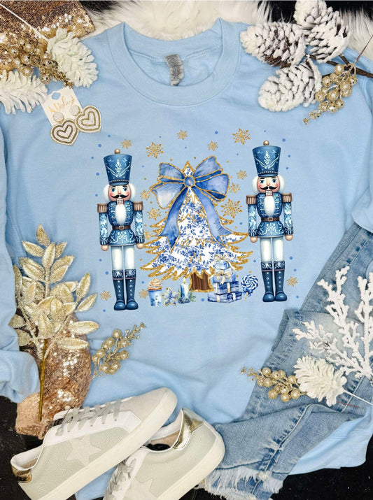 *DTF* Nutcracker and Trees Blue Flowers Baby Blue Sweatshirt