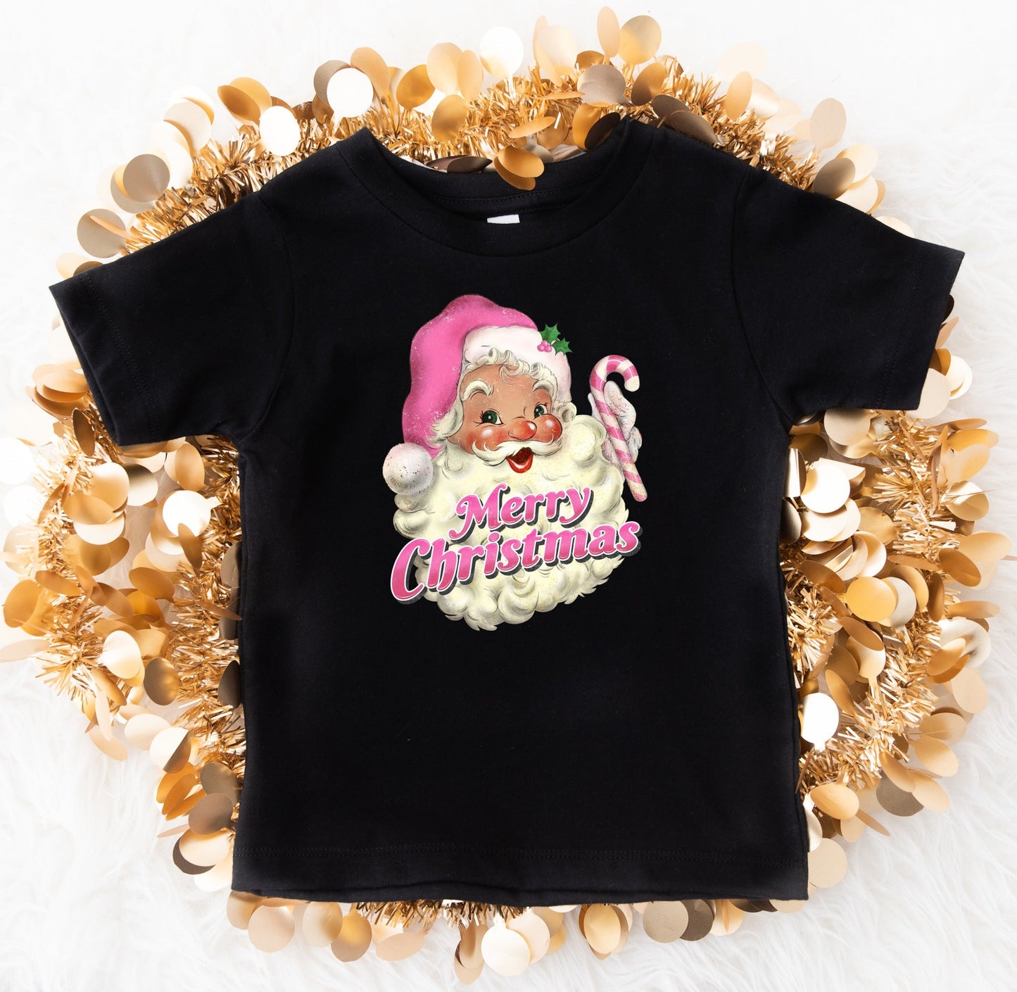 *DTF* Santa Pink Merry Christmas Black Tee