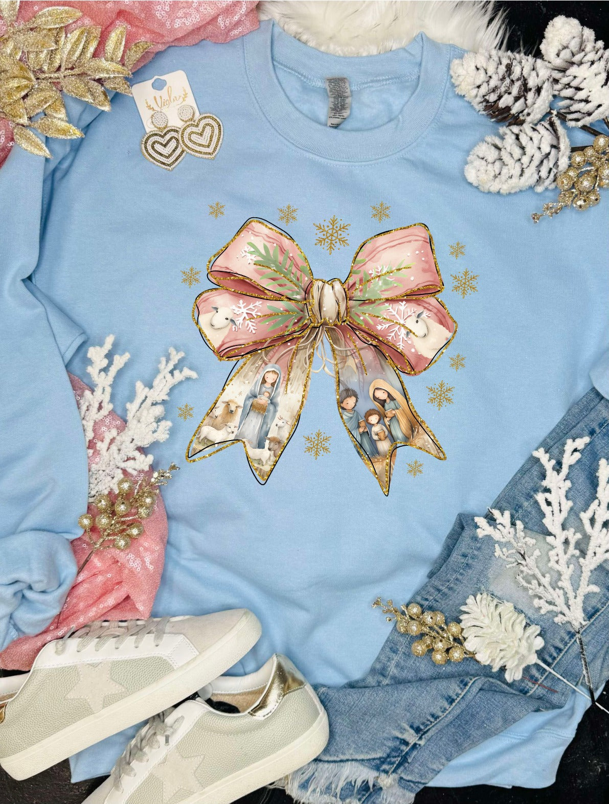 *DTF* Nativity Blue Christmas Baby Blue Sweatshirt