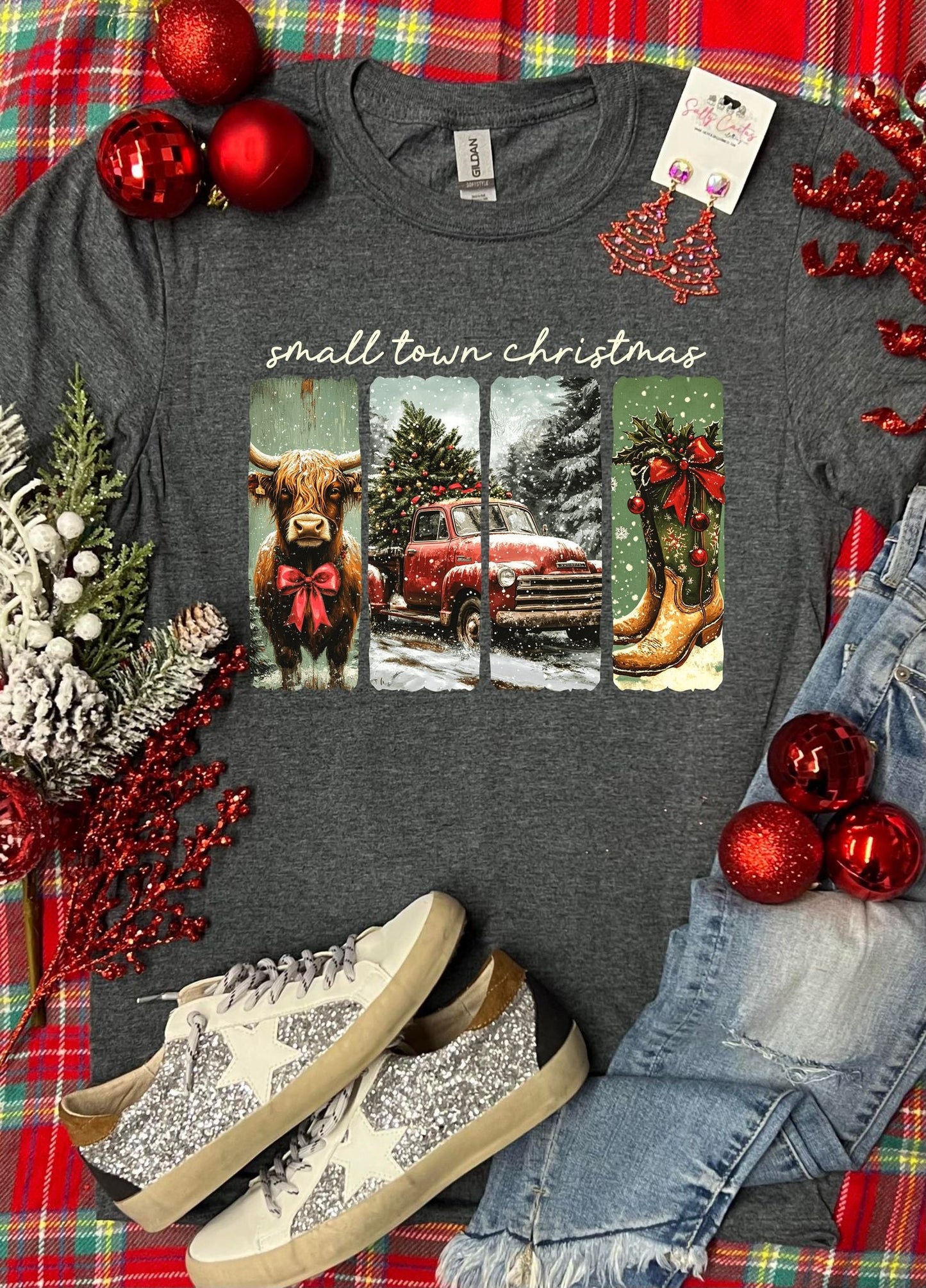 *DTF* Small Town Christmas Farm Dark Grey Tee