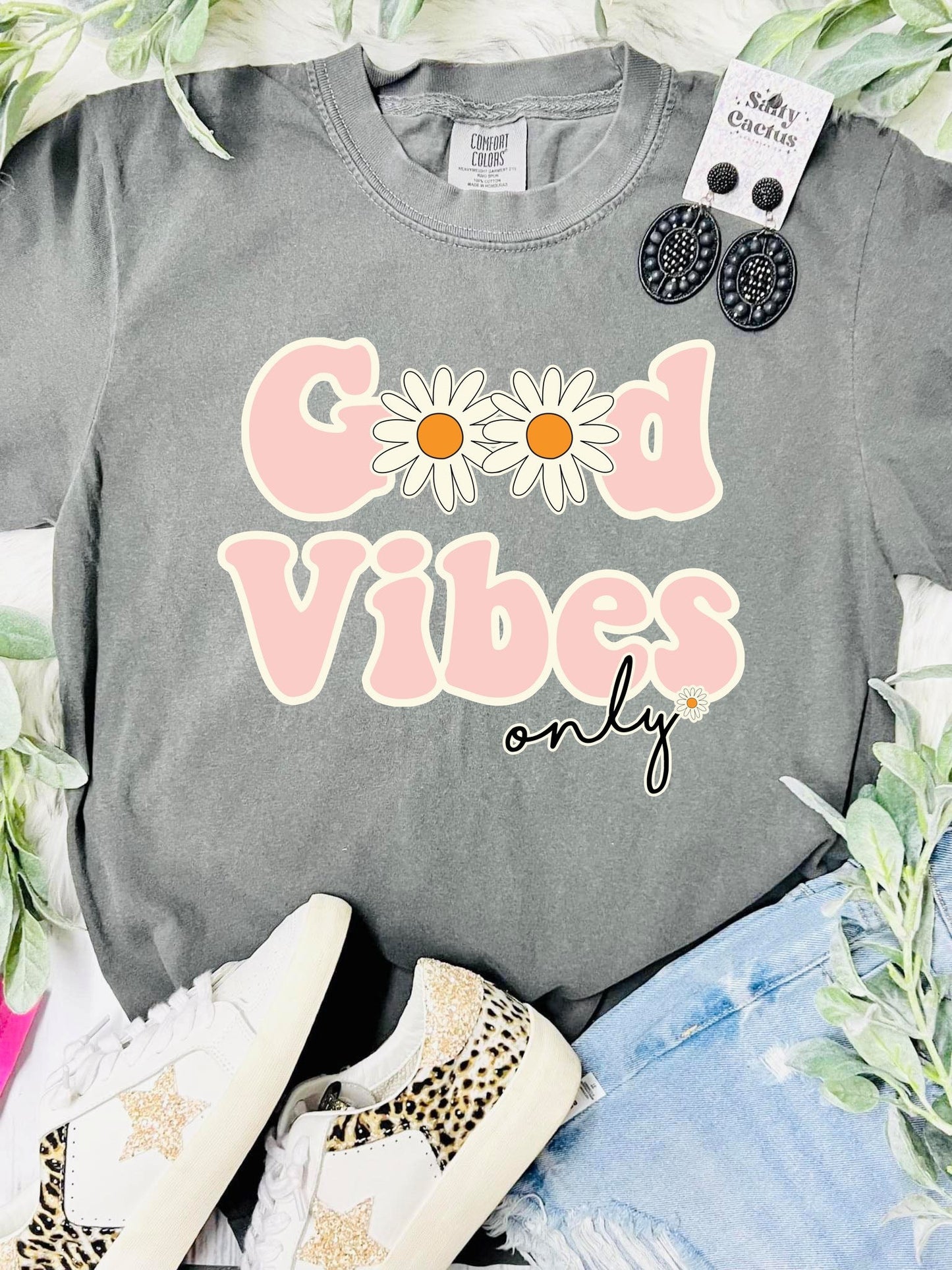 *DTF* Good Vibes Only Sunflower Grey Comfort Color