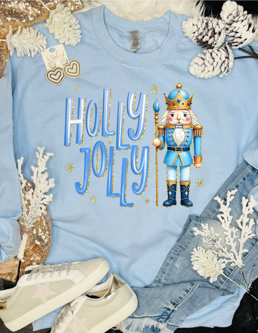 *DTF* Holly Jolly Blue Nutcracker Baby Blue Sweatshirt