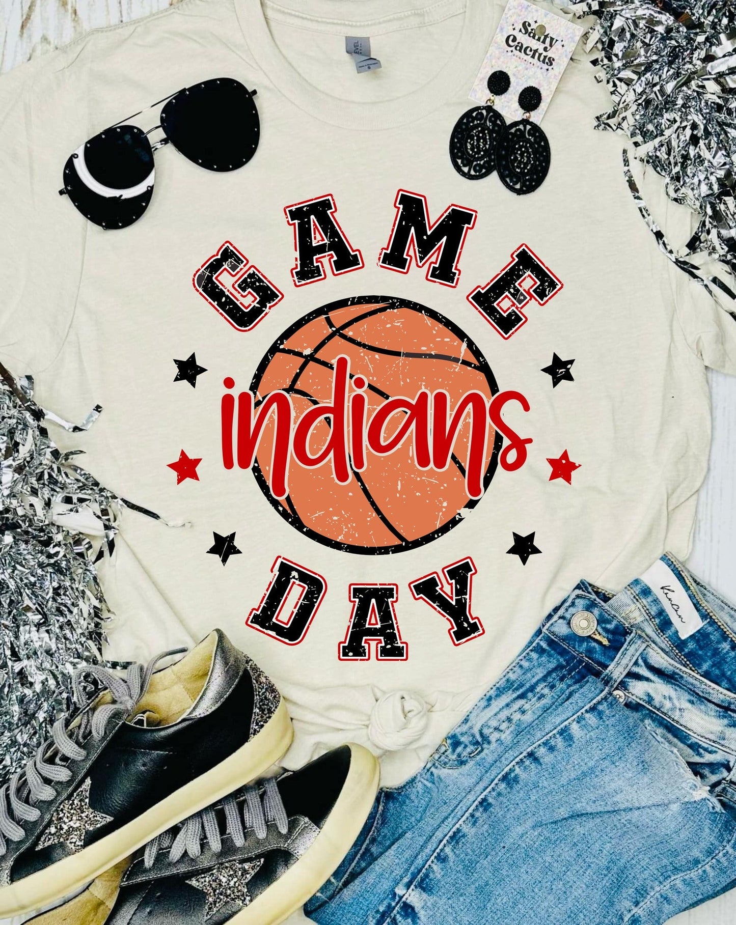 Basketball Game Day Stars Custom Tan Tee