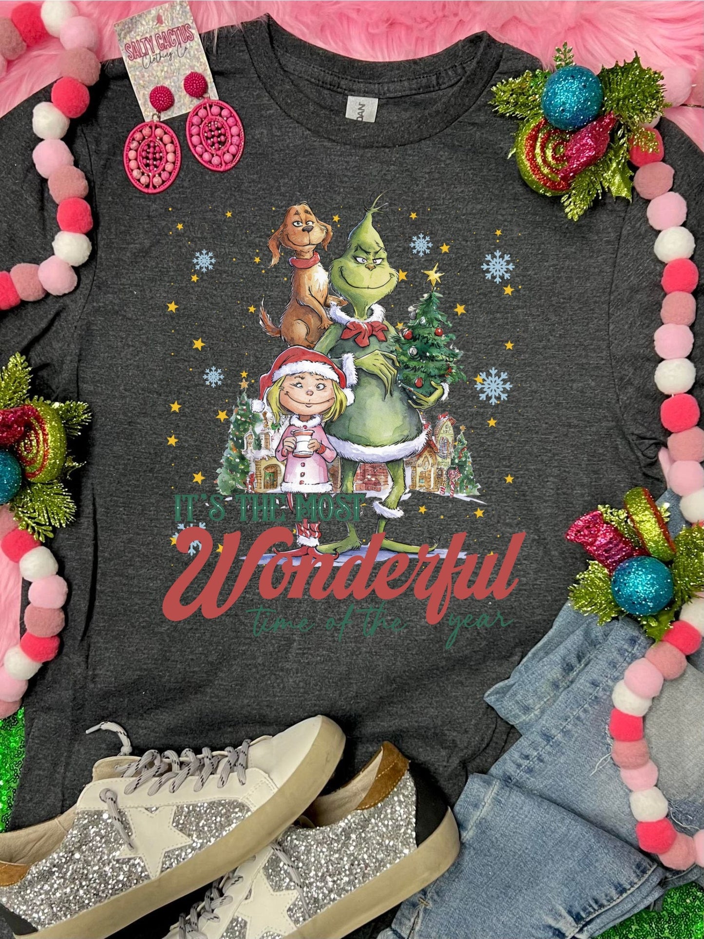 *DTF* Grinch It's The Most Wonderful Time Of Year Dark Grey Tee