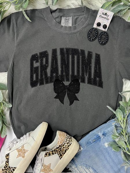 *DTF CUSTOM* Black Glittery Bow Custom Pepper Comfort Color Tee