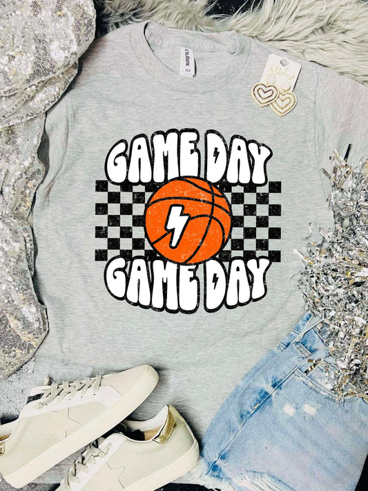 *DTF* Game Day Game Day Basketball Checkered Grey Tultex