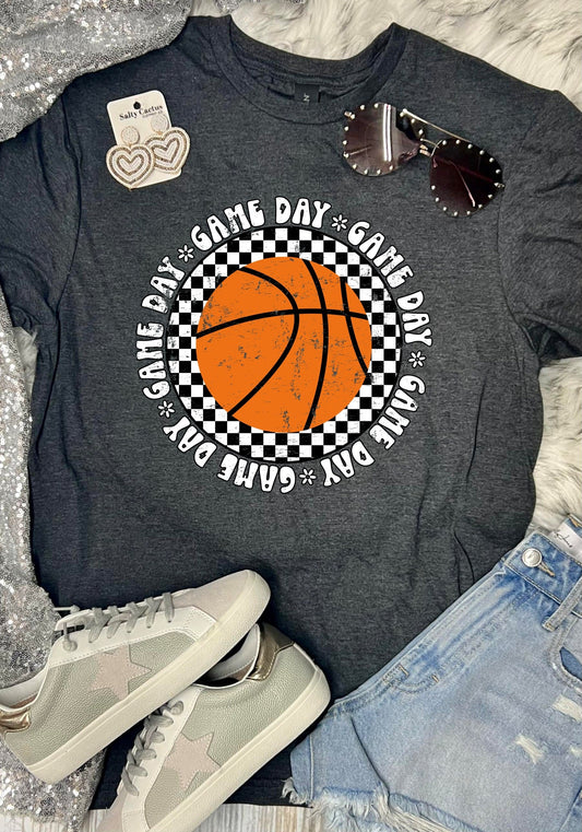 *DTF* Checkered Circle Game Day Basketball Dark Grey Tee