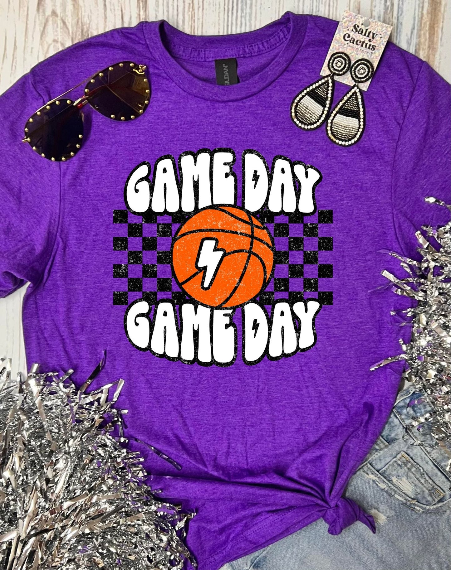 *DTF* Game Day Game Day Basketball Checkered Colorful Tees