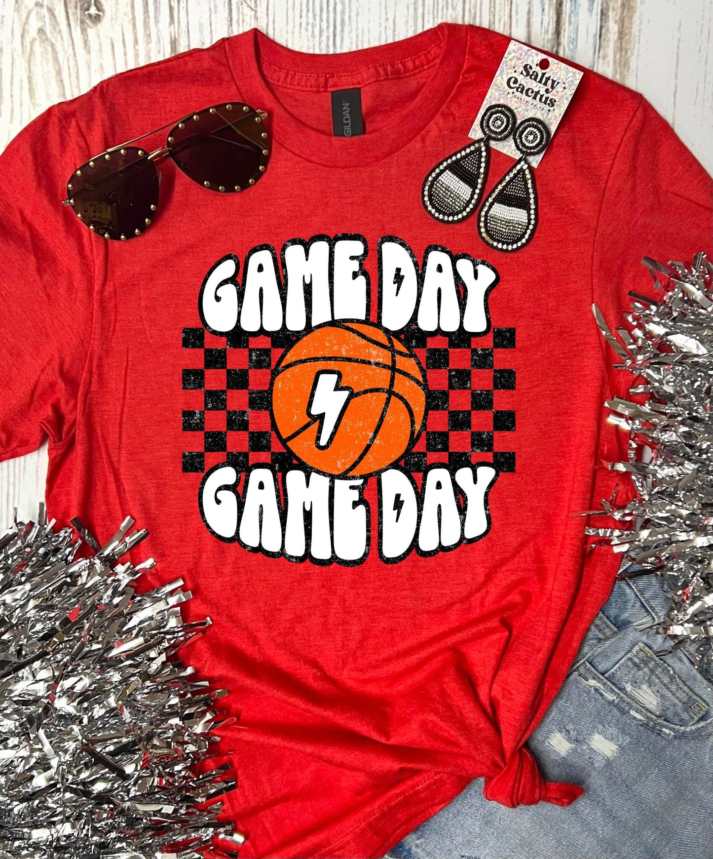 *DTF* Game Day Game Day Basketball Checkered Colorful Tees