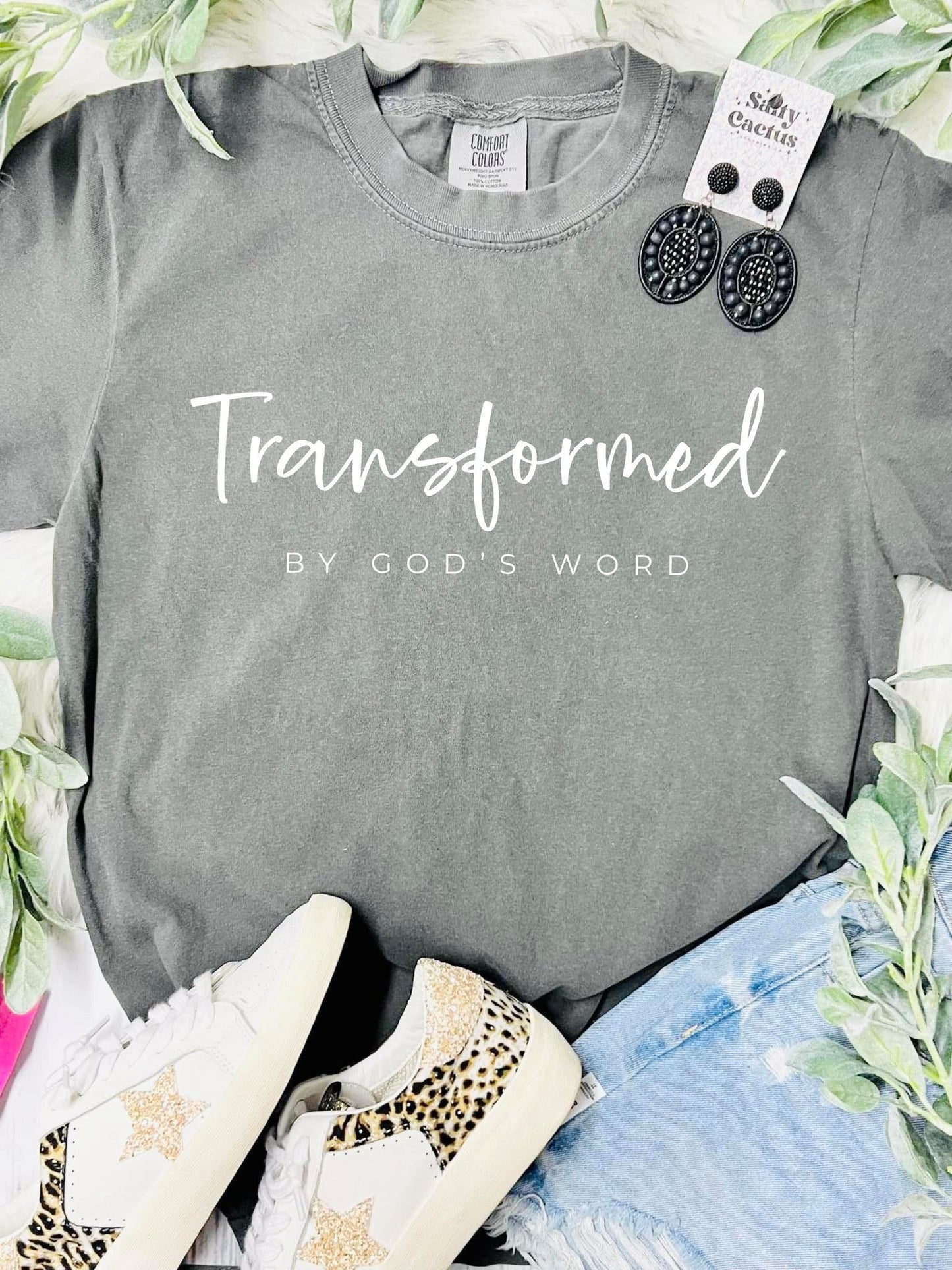 *DTF* Transformed By Gods Word Grey Comfort Color