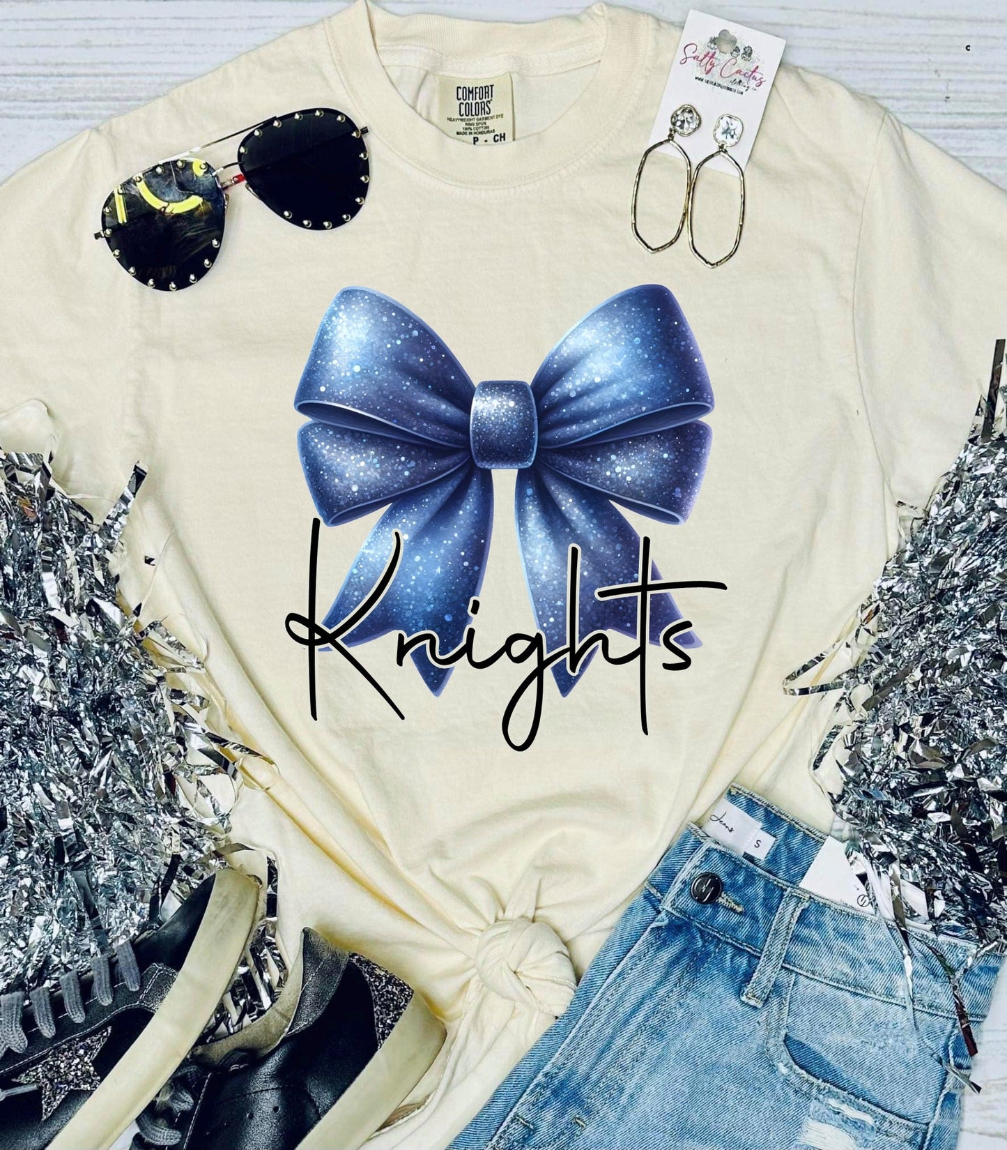 *DTF CUSTOM* Glittery Bow Spirit Ivory Comfort Color Tee