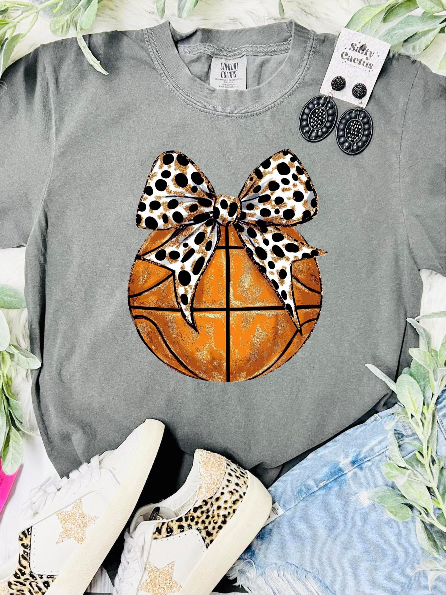 *DTF* Basketball Dotted Bow Grey Comfort Color