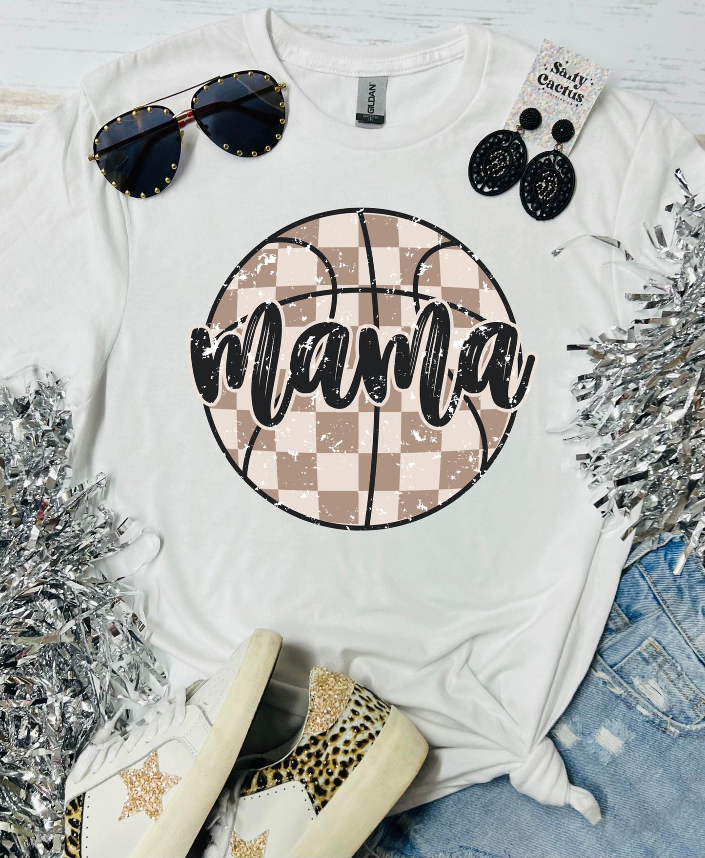 Mama checkered Basketball White Tee