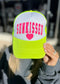 *TRUCKER HAT PUFF* Neon Pink Sunkissed on Neon Yellow Hat