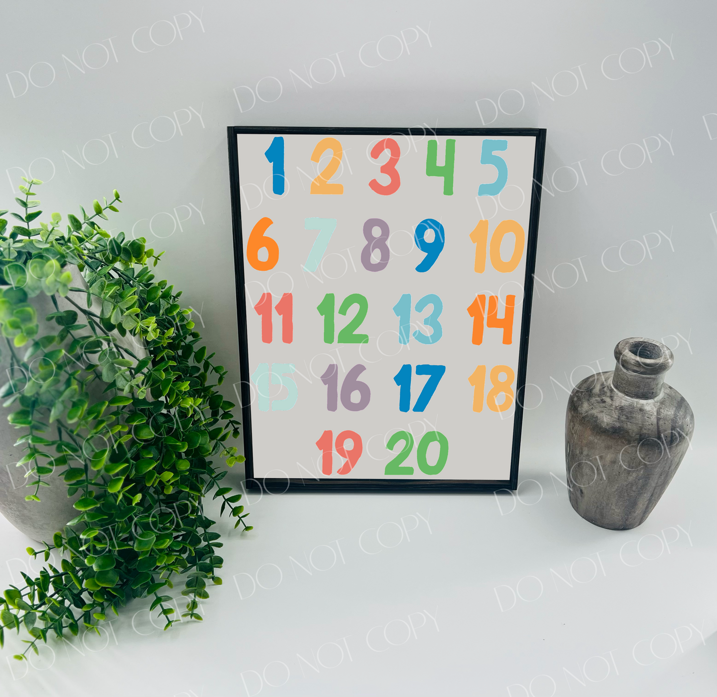 Numbers Multi Colored - White/Thin/W. Black - Wood Sign