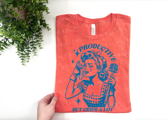 Productive But Cries A Lot Vintage Lady - Bella Canvas Coral