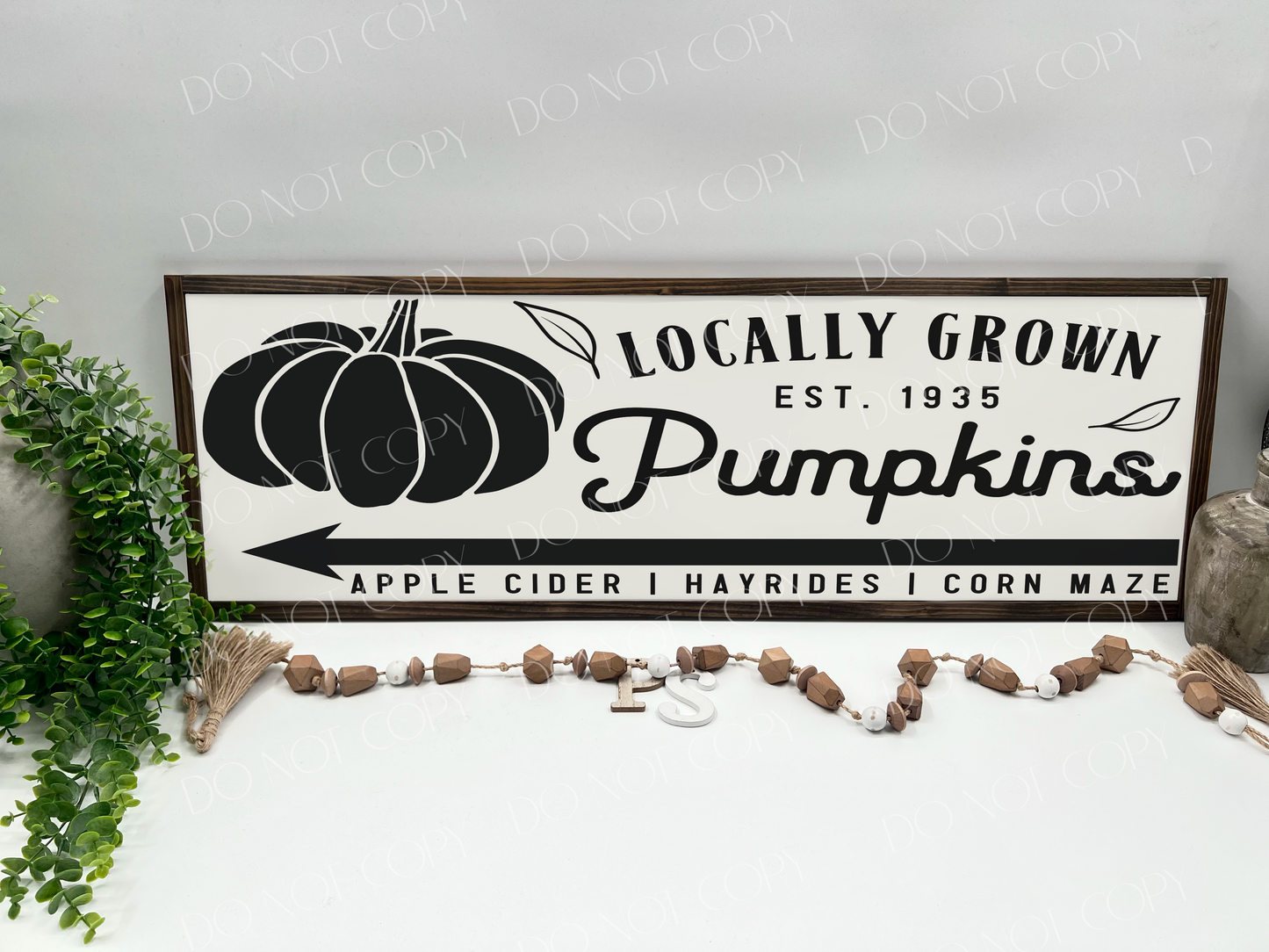 Locally Grown Pumpkins - White/Thick/Kona - Wood Sign