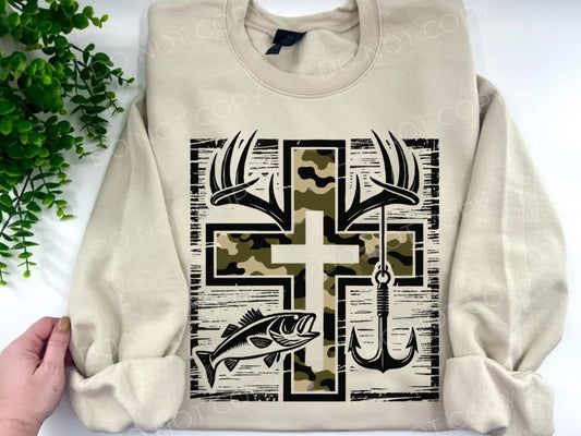 Camo Fishing Cross - Sand Sweatshirt