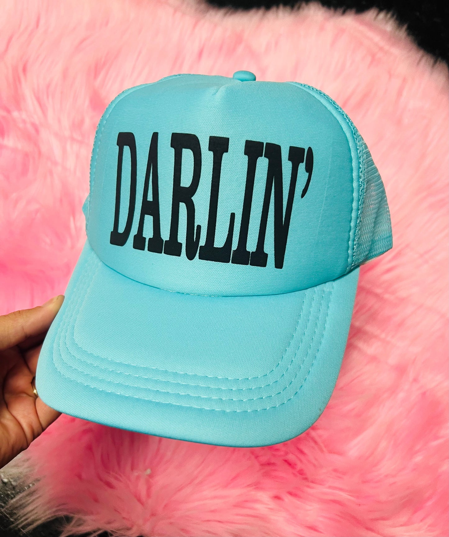 *TRUCKER PUFF* Darlin’ Solid Aqua Trucker Hat