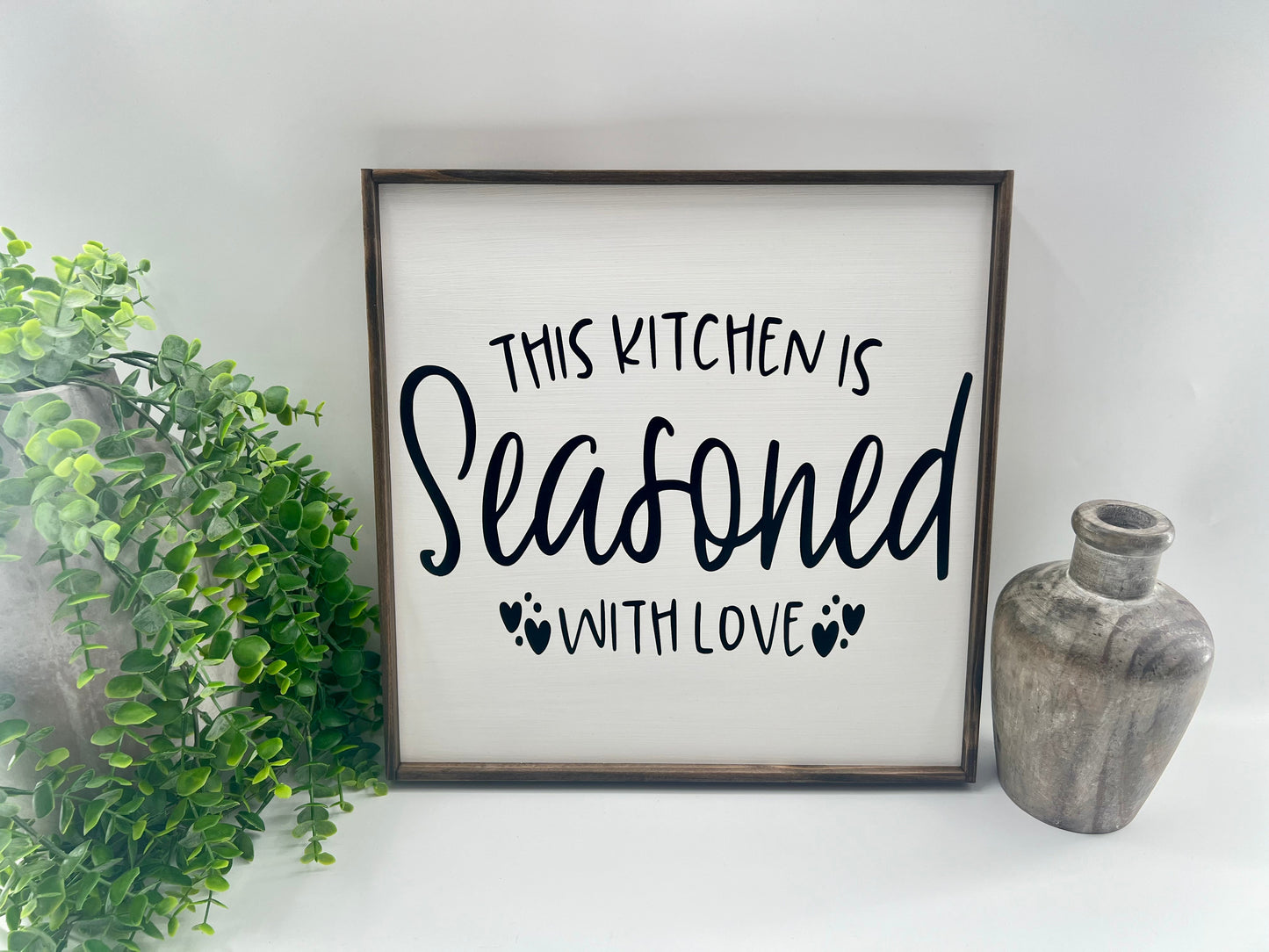 This Kitchen Is Seasoned With Love - White/Thin/Kona - Wood Sign