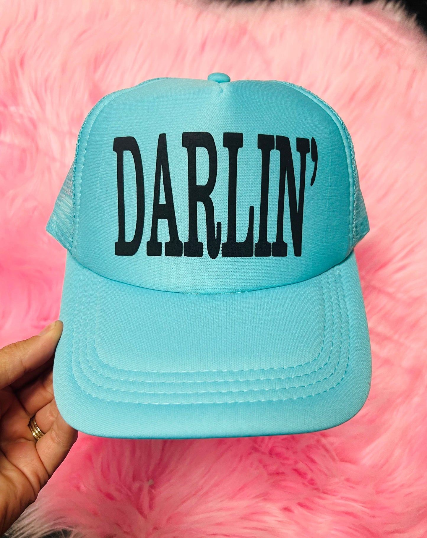 *TRUCKER PUFF* Darlin’ Solid Aqua Trucker Hat