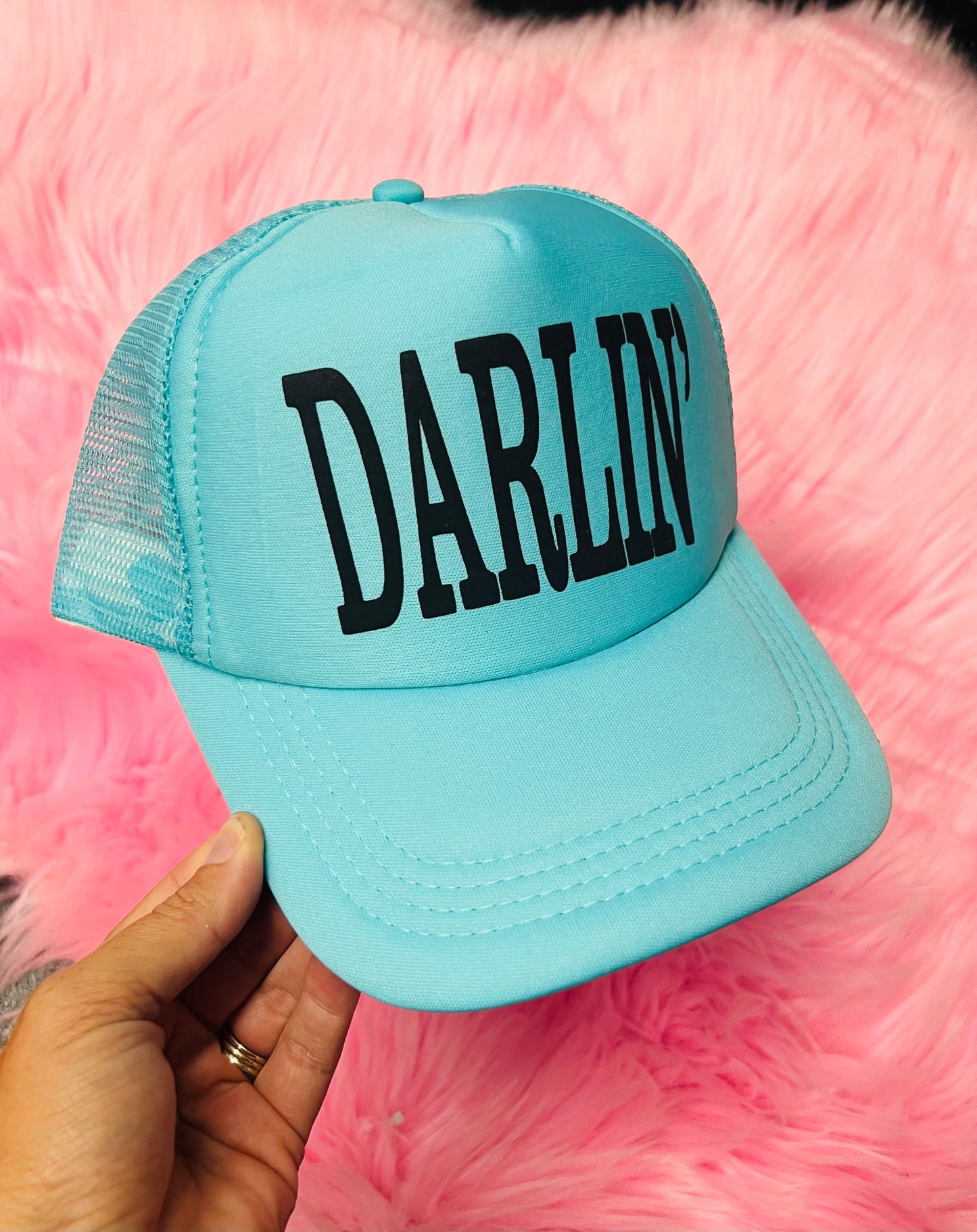 *TRUCKER PUFF* Darlin’ Solid Aqua Trucker Hat