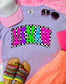 *DTF Custom* Colorful Checkered Name Violet Comfort Color Tee