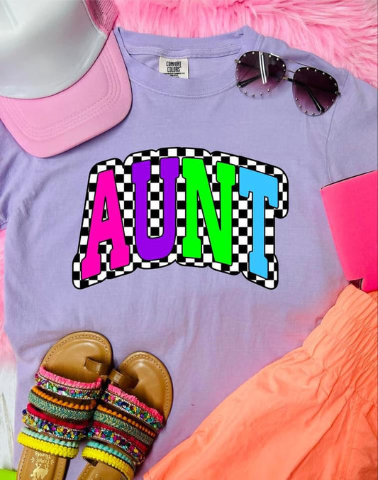 *DTF Custom* Colorful Checkered Name Violet Comfort Color Tee