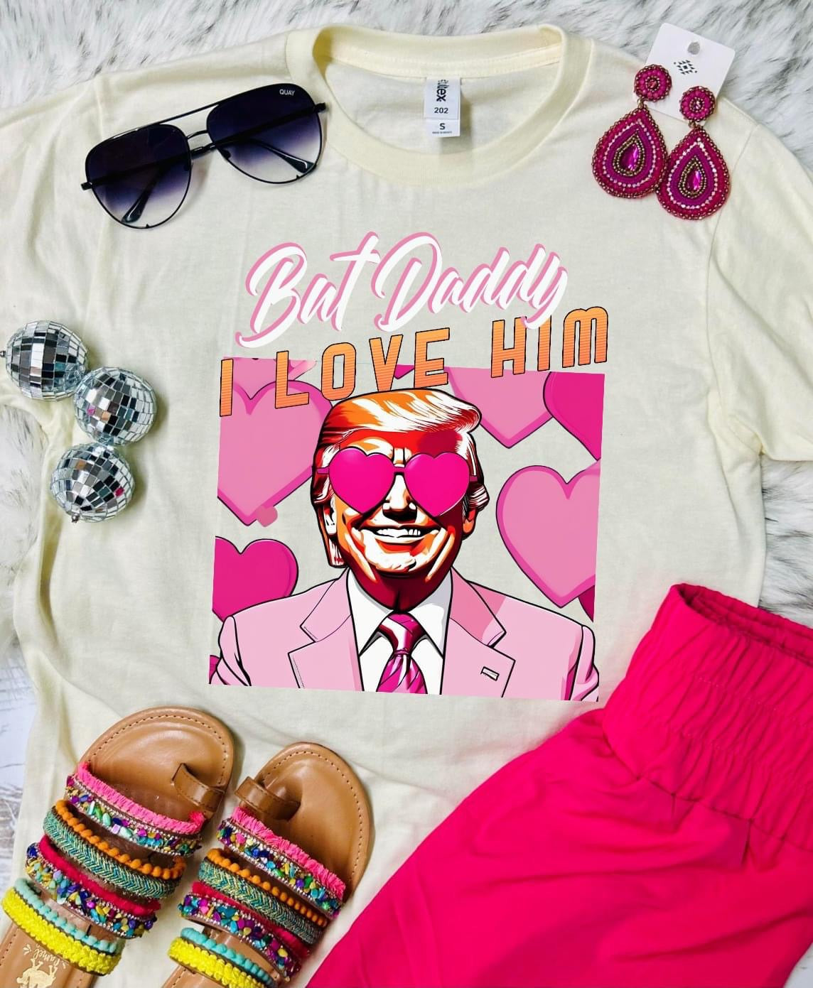 *DTF* Hearts But Daddy I Love Him Natural Tultex Tee