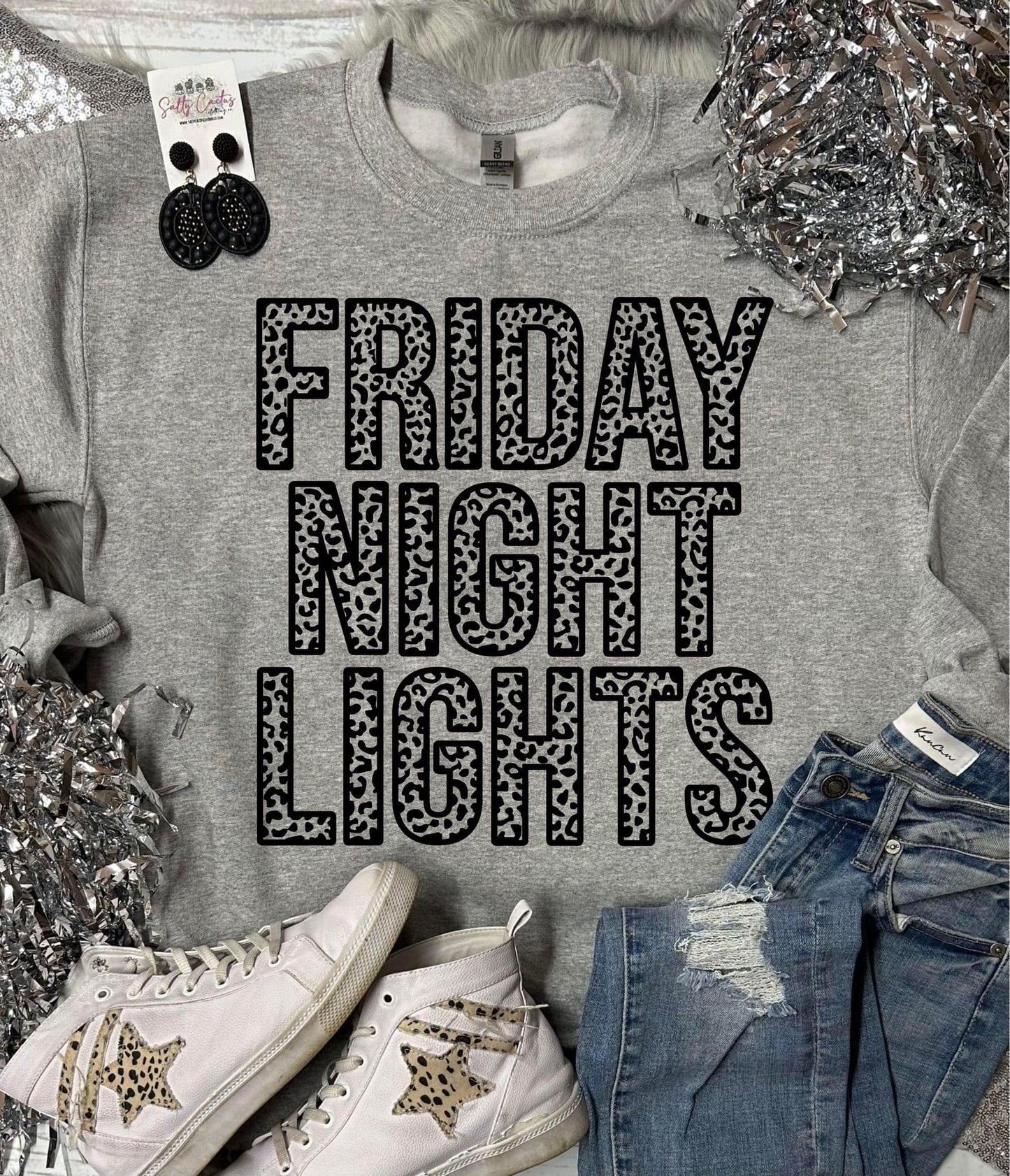 Friday Night Lights Black Leopard Oxford Grey Sweatshirt