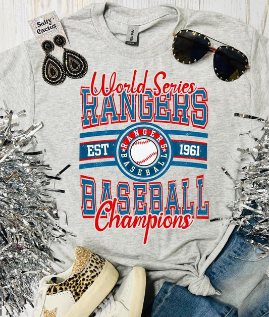 Vintage Rangers Baseball Champs Ash Grey Tee