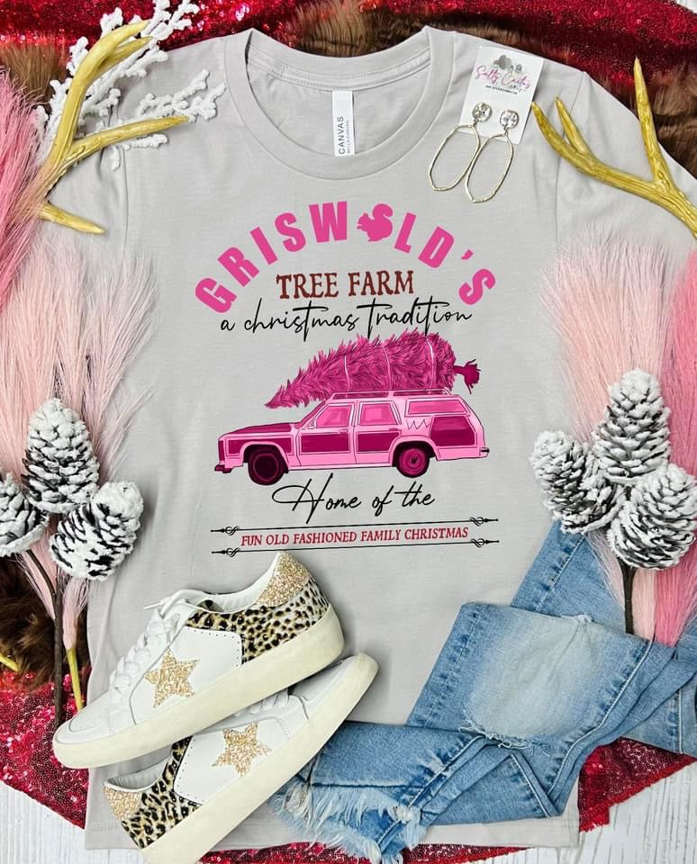 Griswold Pink Car Stone Grey Tee