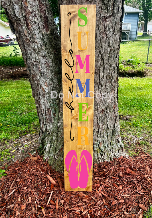 Hello Summer ( pink sandal )  - Natural - Porch Sign