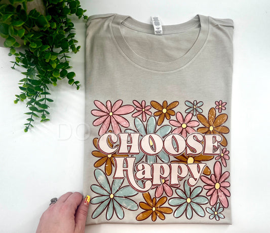 Choose Happy Tee - Bella Canvas - Heather Dust