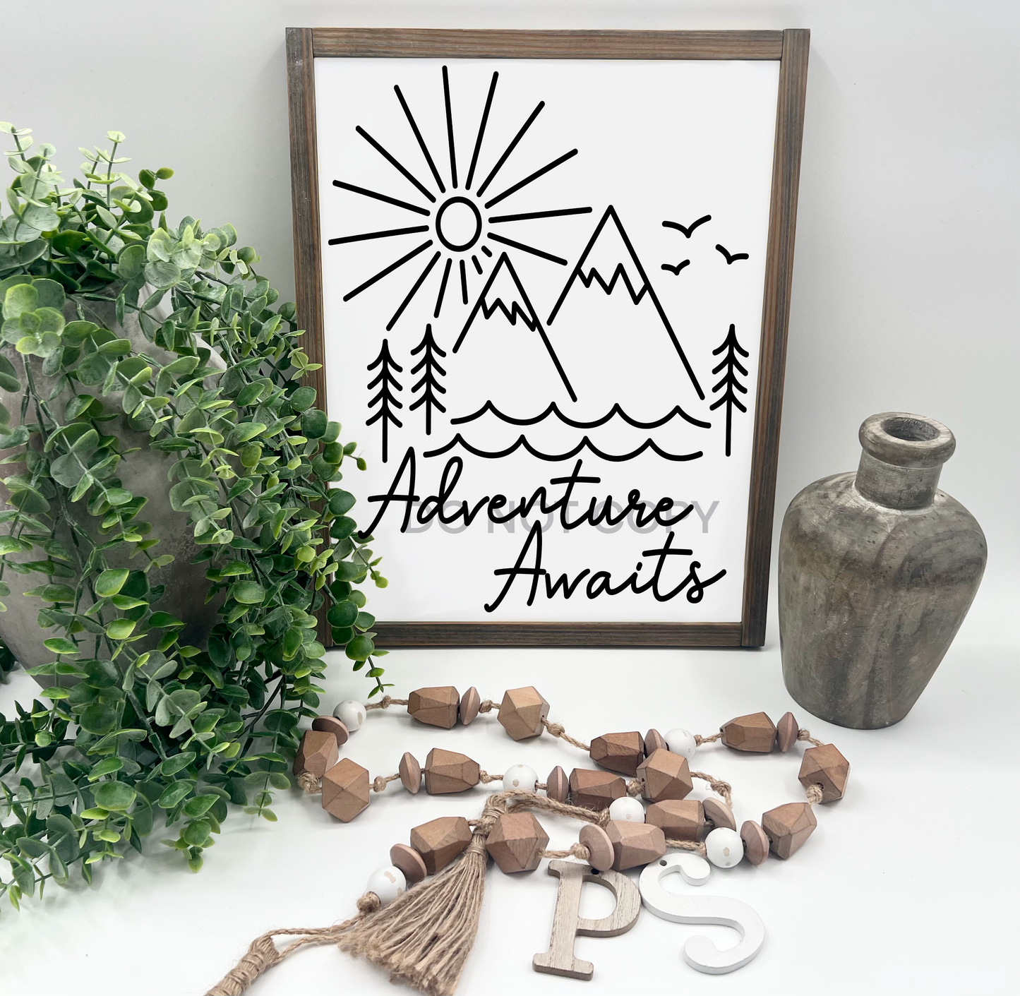 ADVENTURE AWAITS - White/Thick/E. American - Wood Sign