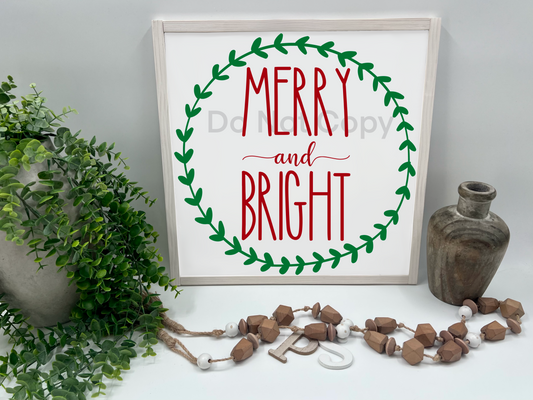 Merry & Bright - White/Thick/W. Wash. - Wood Sign