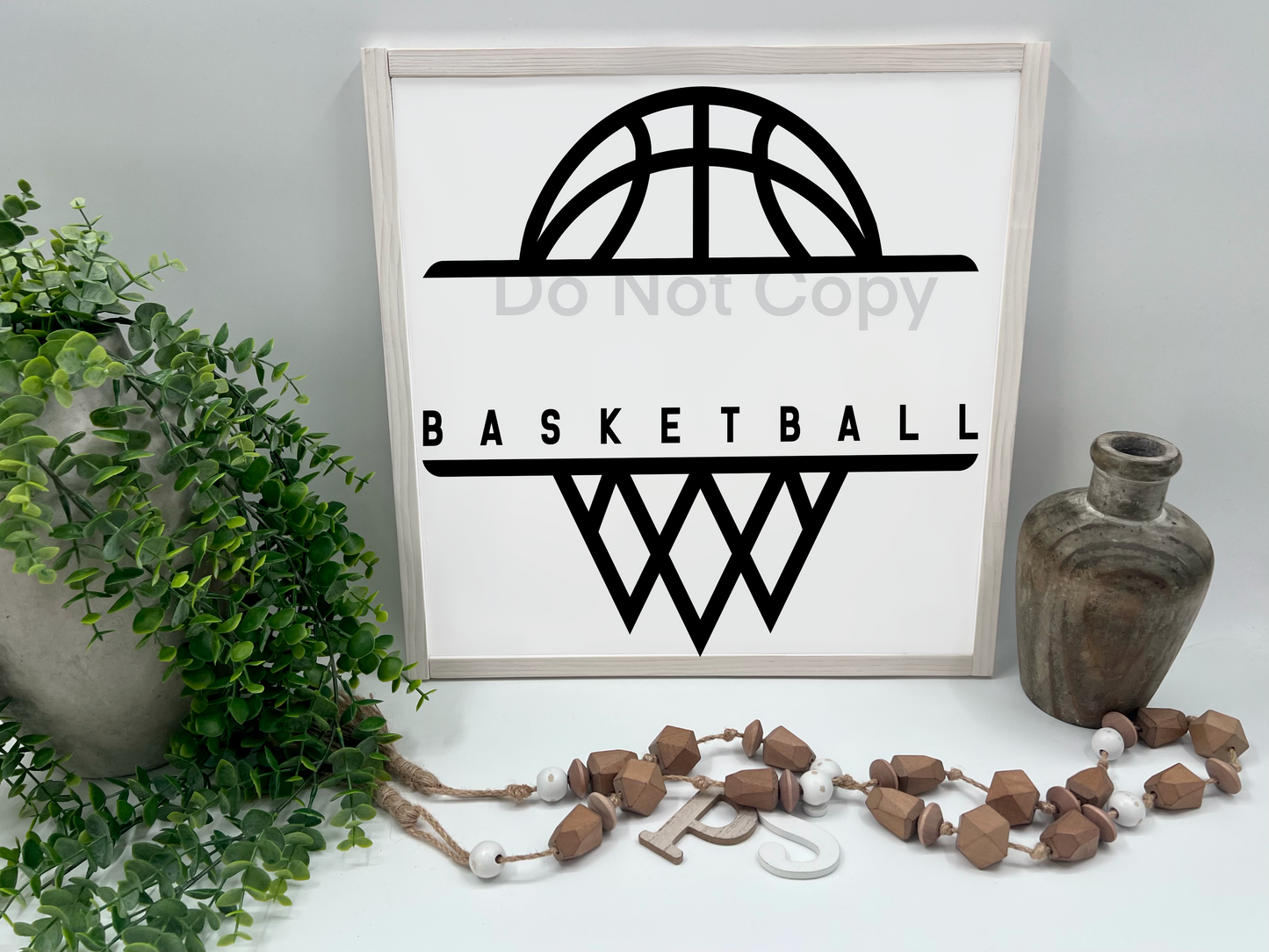 BASKETBALL - White/Thick/Natural - Wood Sign