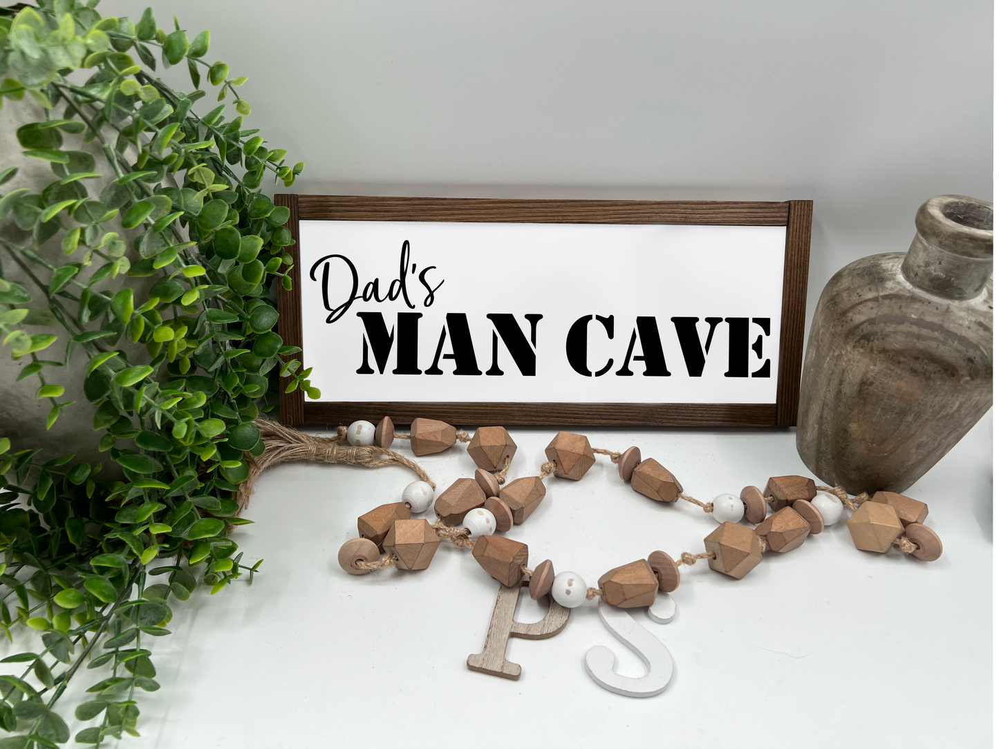 Dad’s Man Cave - White/Thick/Kona - Wood Sign