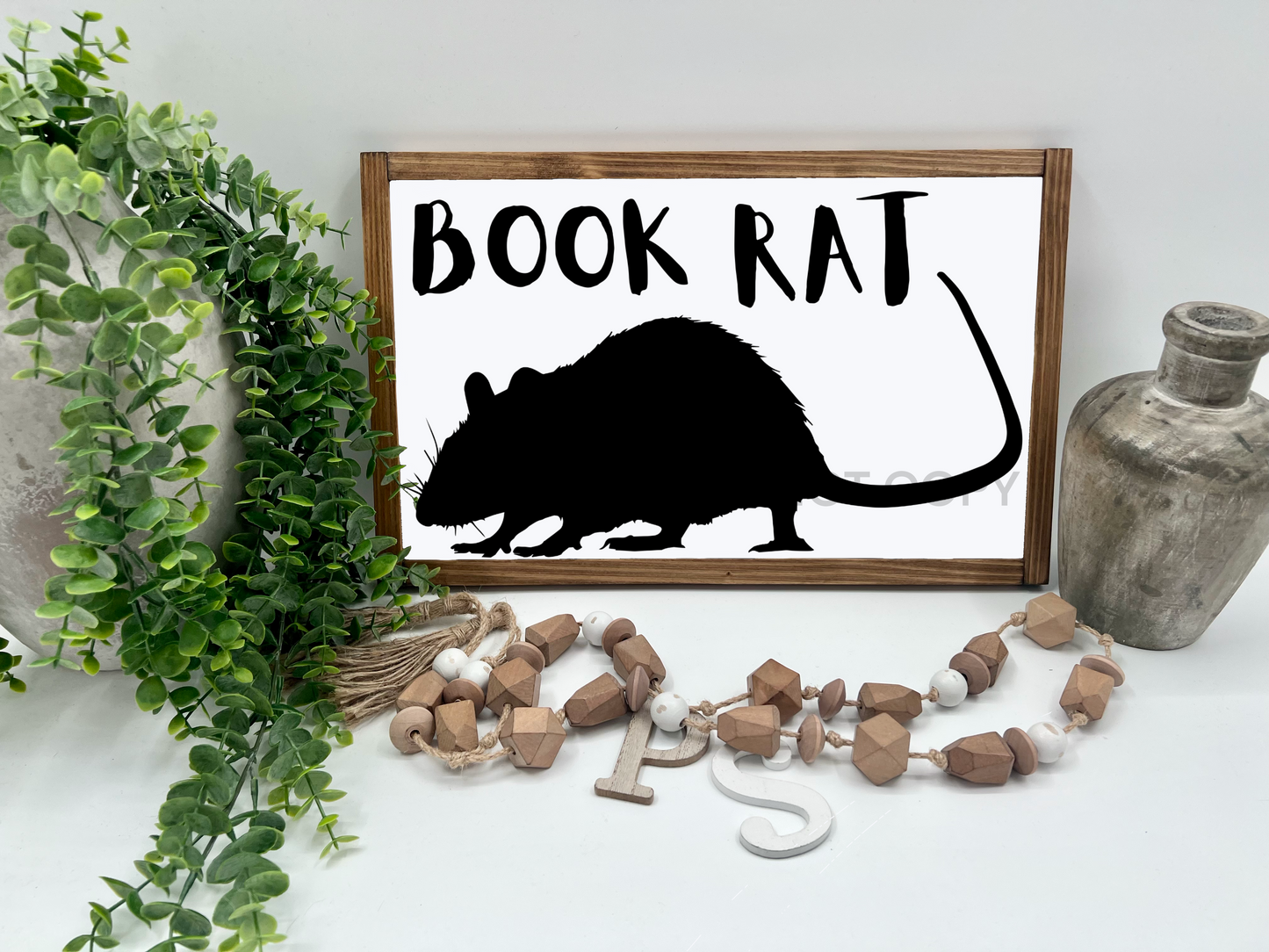 BOOK RAT   - White/Thick/E. Amer. - Wood Sign