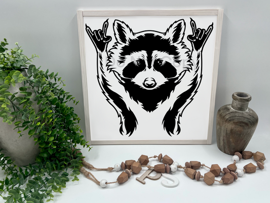 RACCOON ROCK ON  - White/Thick/Kona - Wood Sign