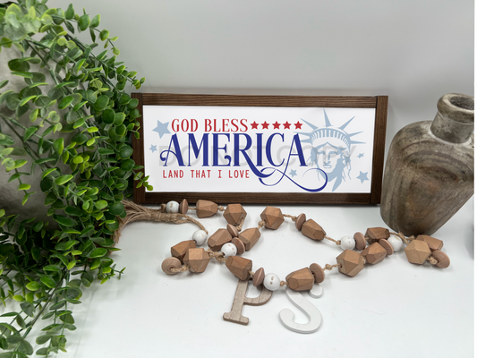 God Bless America  - White/Thick/E. Amer. - Wood Sign