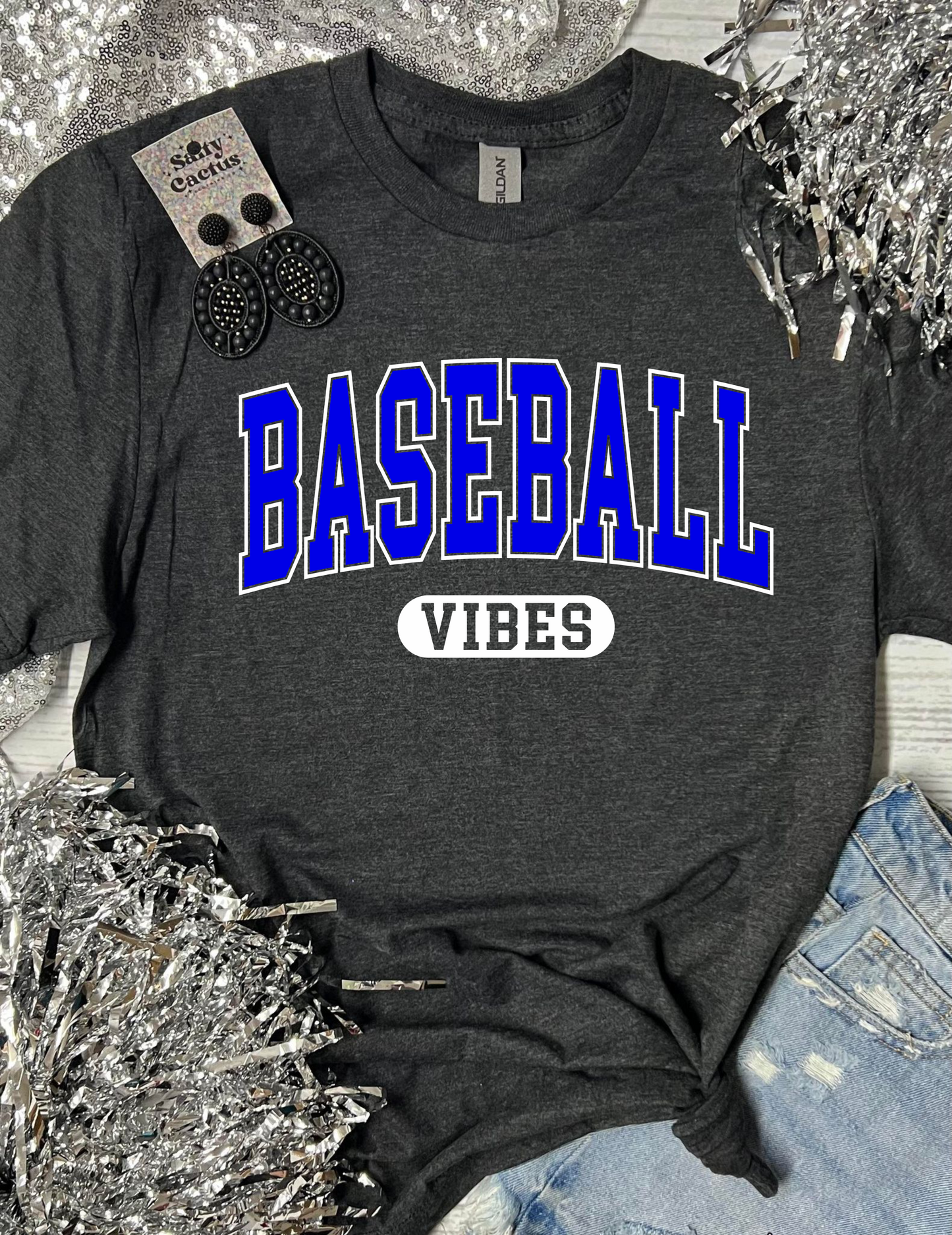 *DTF* Vintage Baseball Vibes Dark Grey Tee