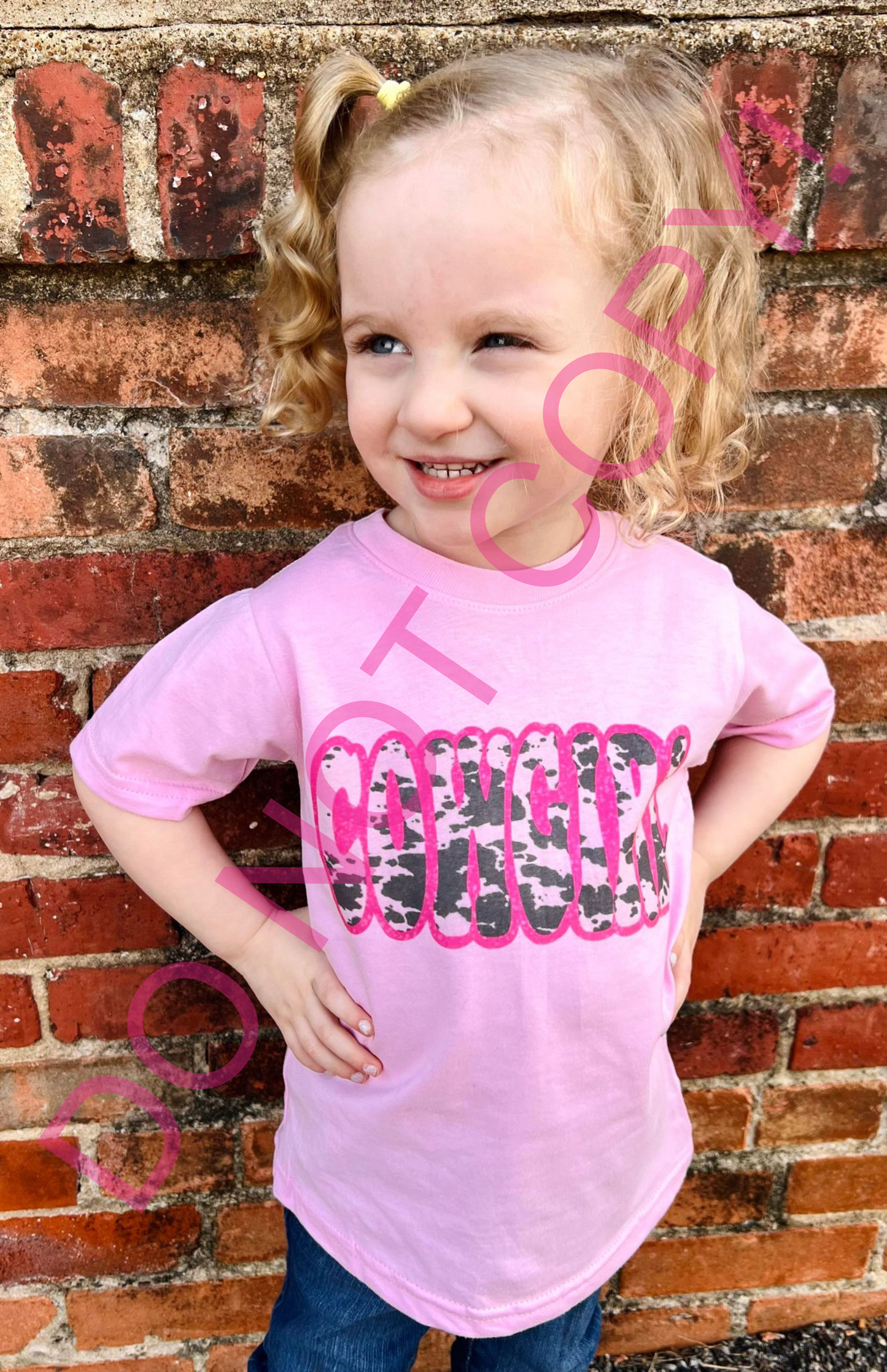 Kids Cowgirl Cowhide & Pink Baby Pink Tee