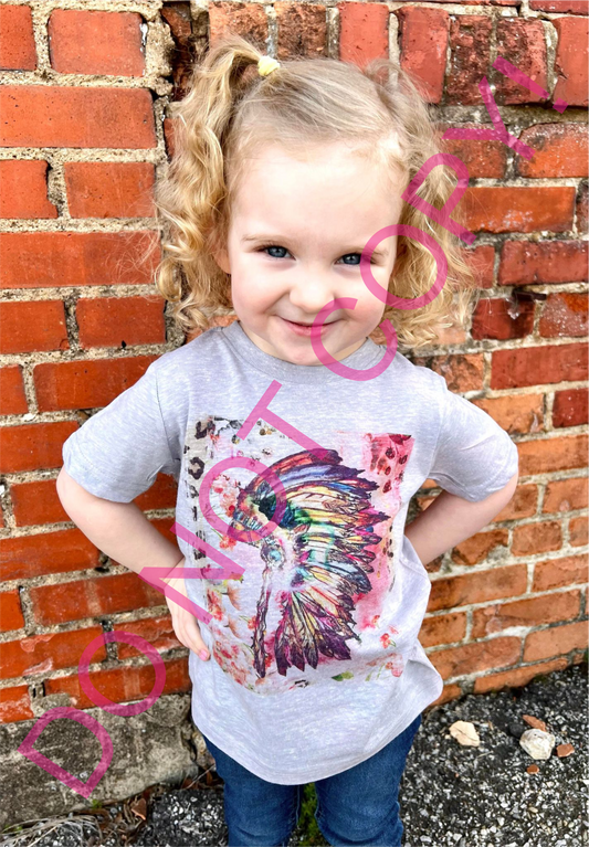 Kids Watercolor Bogo Headdress Grey Tee