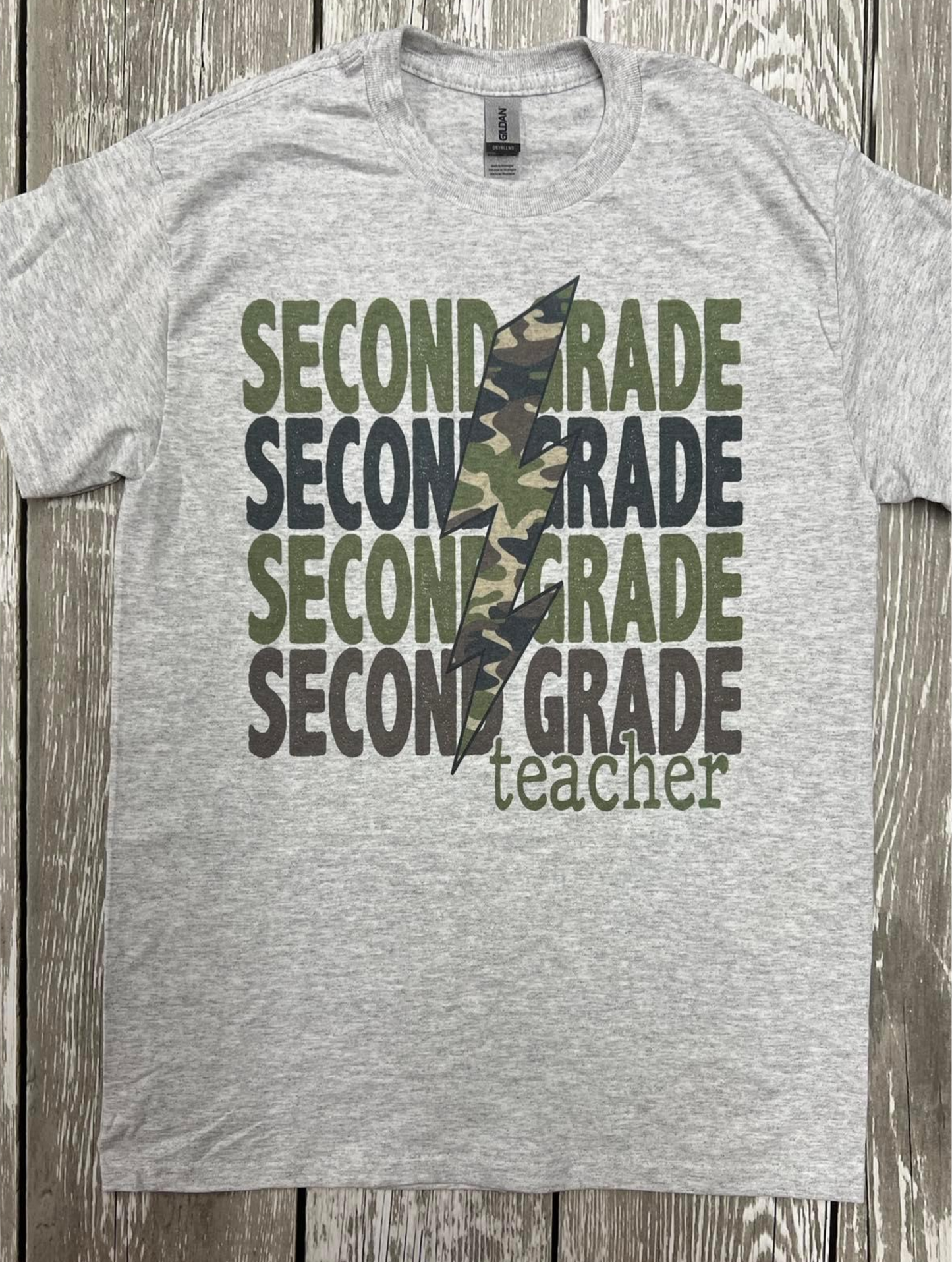 Adult Teacher School Grade Camo Lightning Bolt Tees