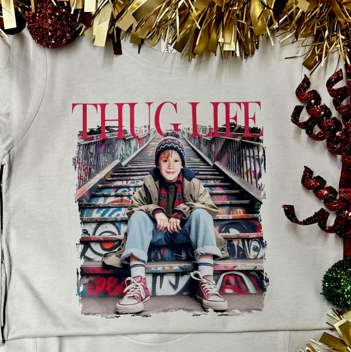 Thug Life Christmas Movies Tan Tee